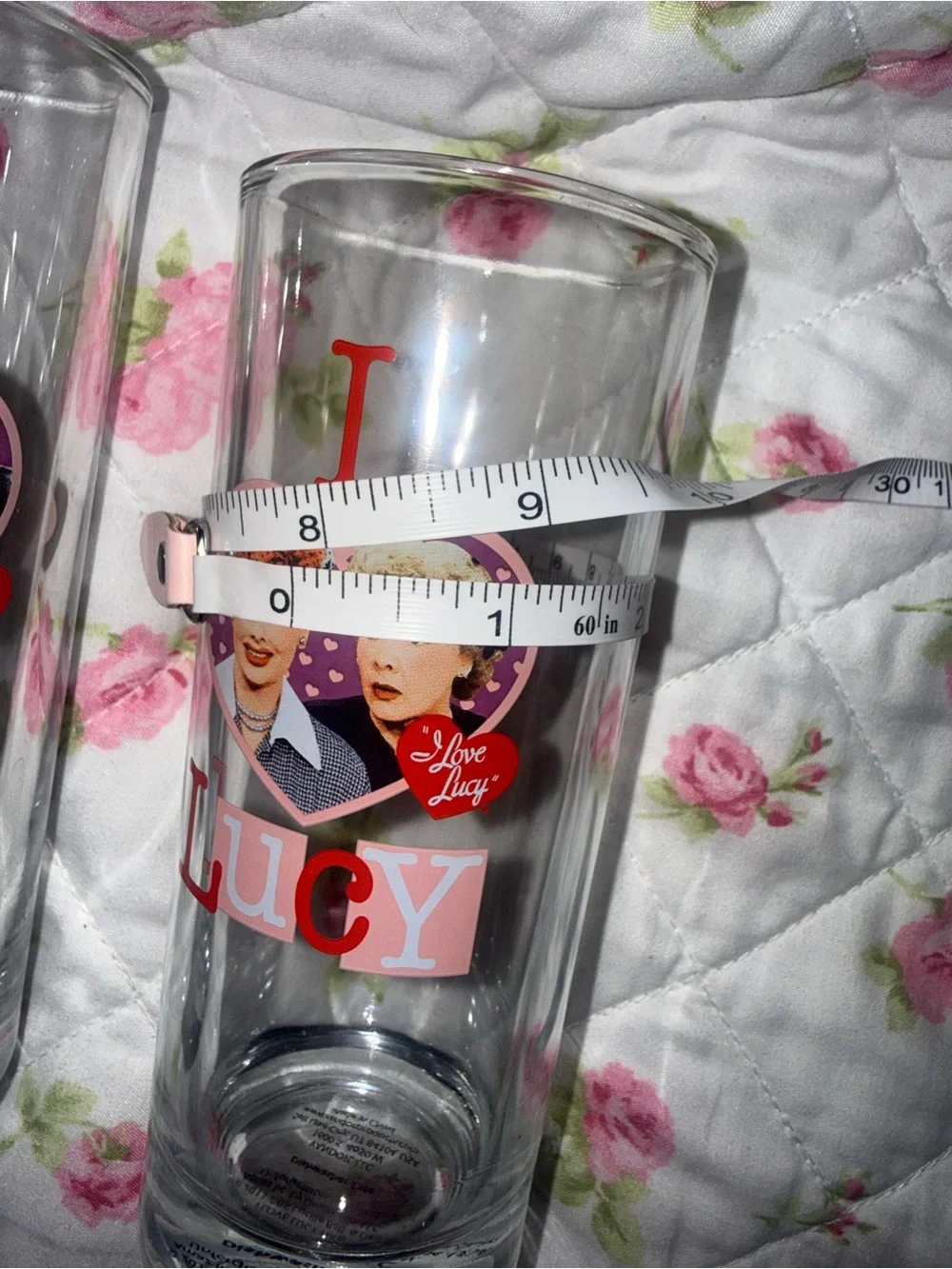 I Love Lucy glasses with graphic of two women in a heart